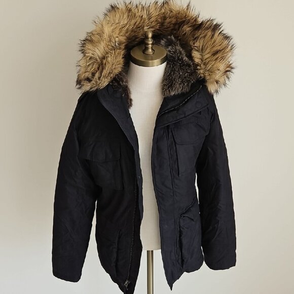 TNA Black  Faux Fur Winter Parka - Picture 1 of 7